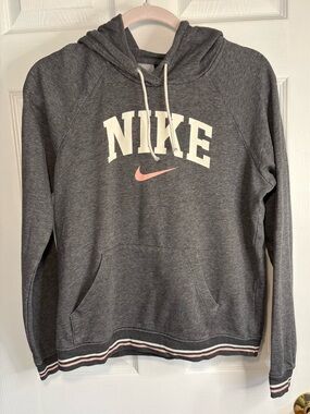 Nike Women’s Gray Hoodie with Pink Swoosh and White Logo